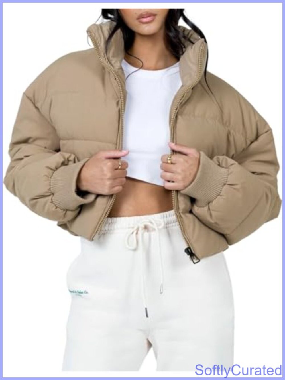 Cropped Puffer Jacket Quilted Zip Up Oversized Lightweight Padded Coat